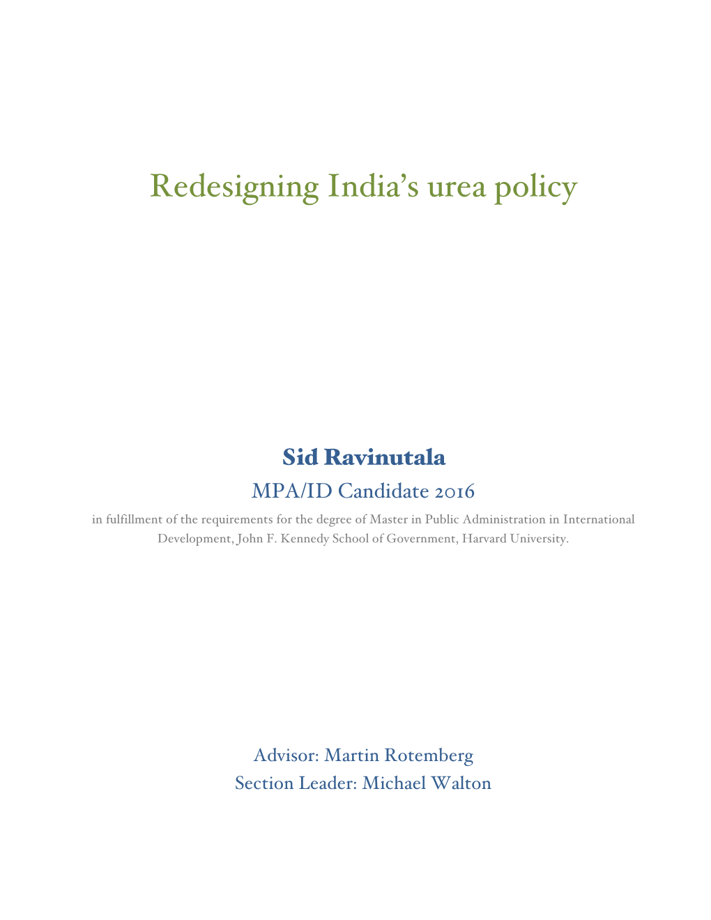 Redesigning India's Urea Policy