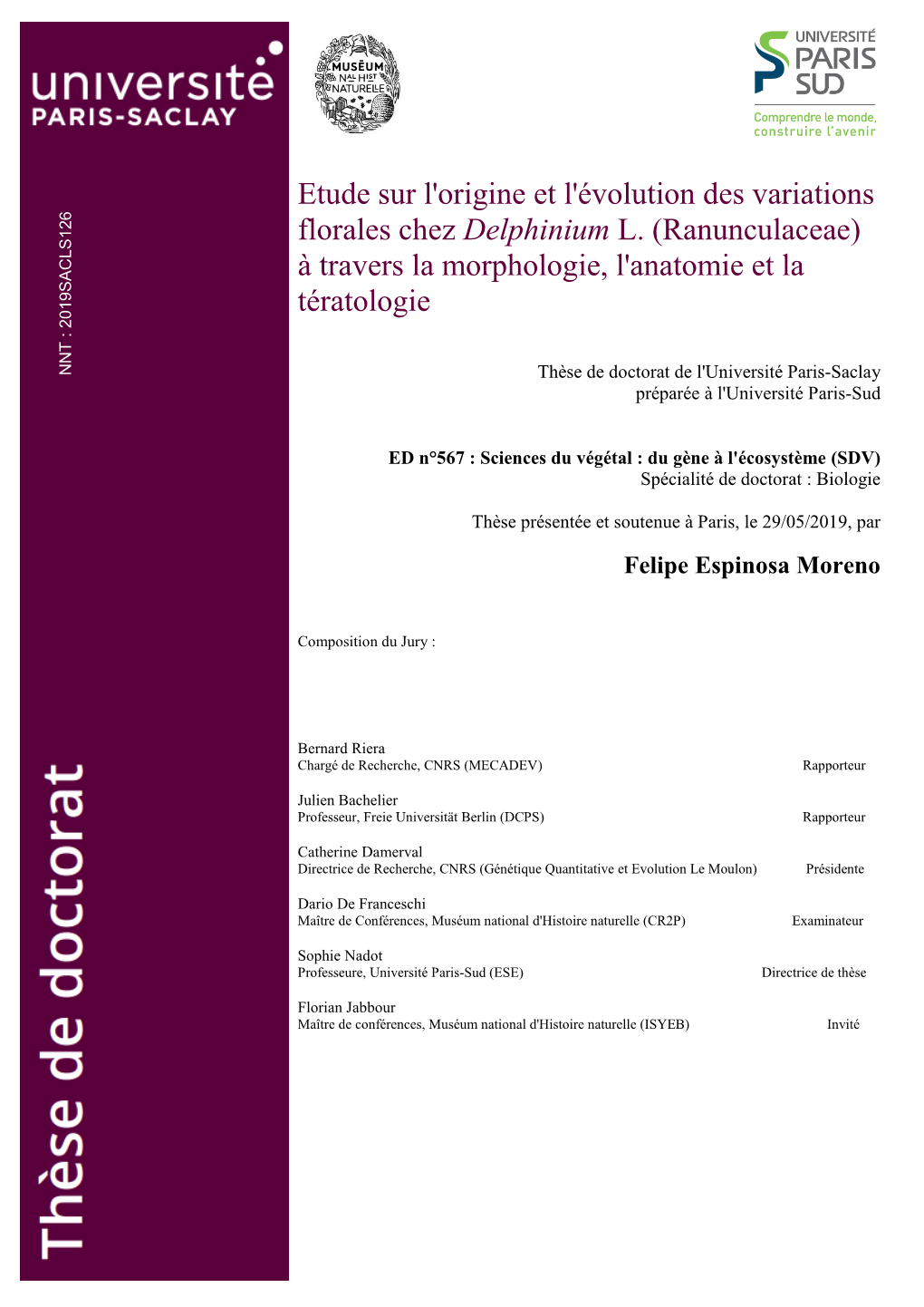 Etude Sur L'origine Et L'évolution Des Variations Florales Chez Delphinium L. (Ranunculaceae) À Travers La Morphologie, L'anatomie Et La Tératologie