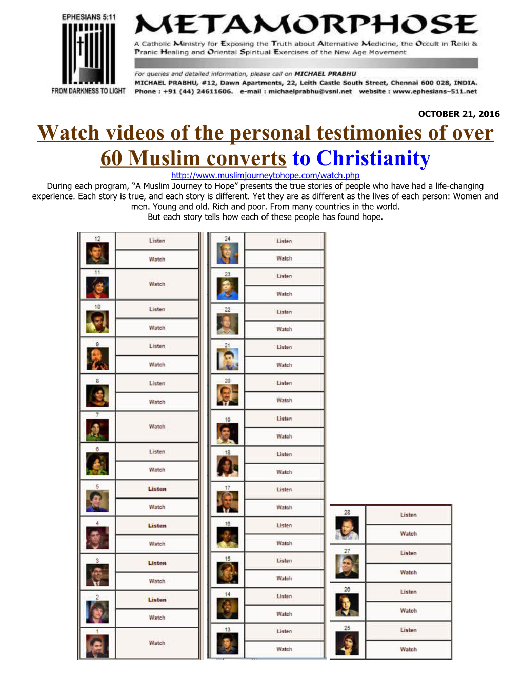 Watch Videos of the Personal Testimonies of Over 60 Muslim Converts to Christianity