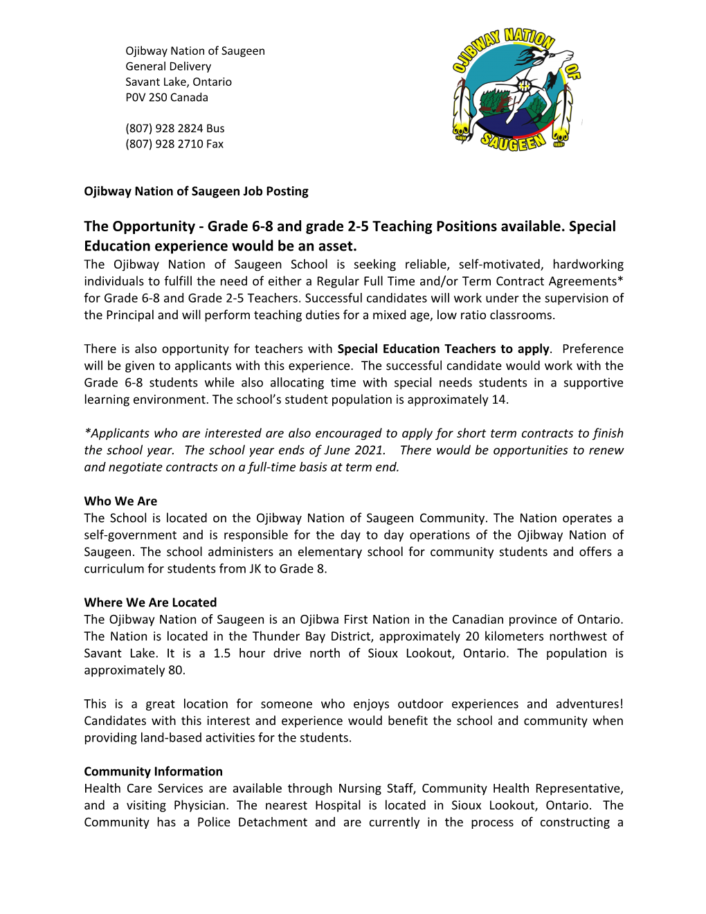 The Opportunity - Grade 6-8 and Grade 2-5 Teaching Positions Available