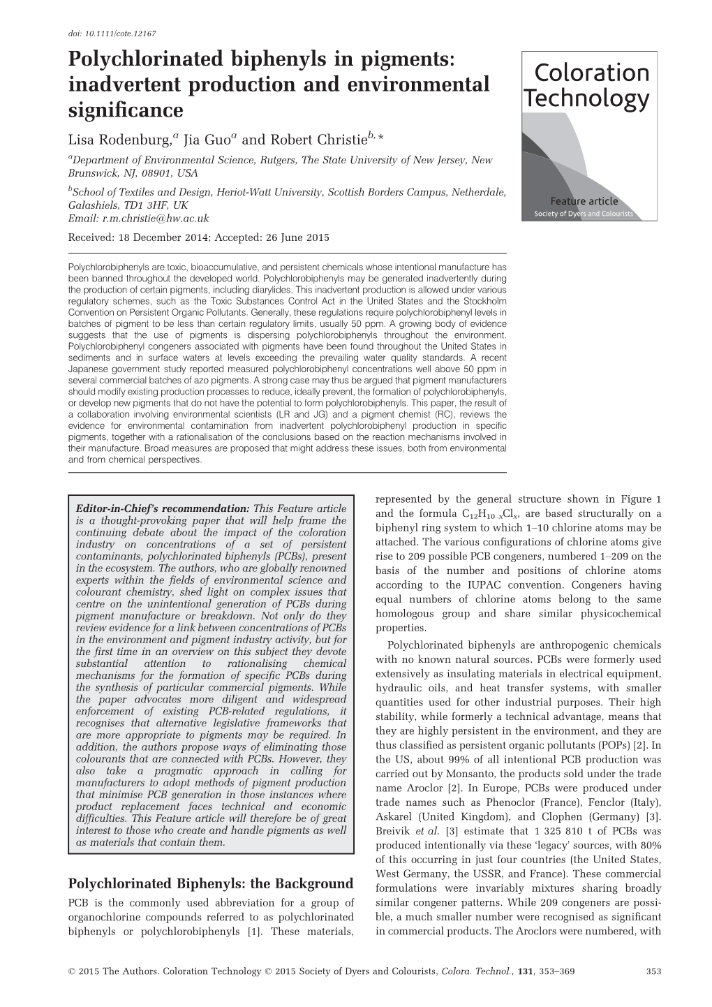 Polychlorinated Biphenyls in Pigments