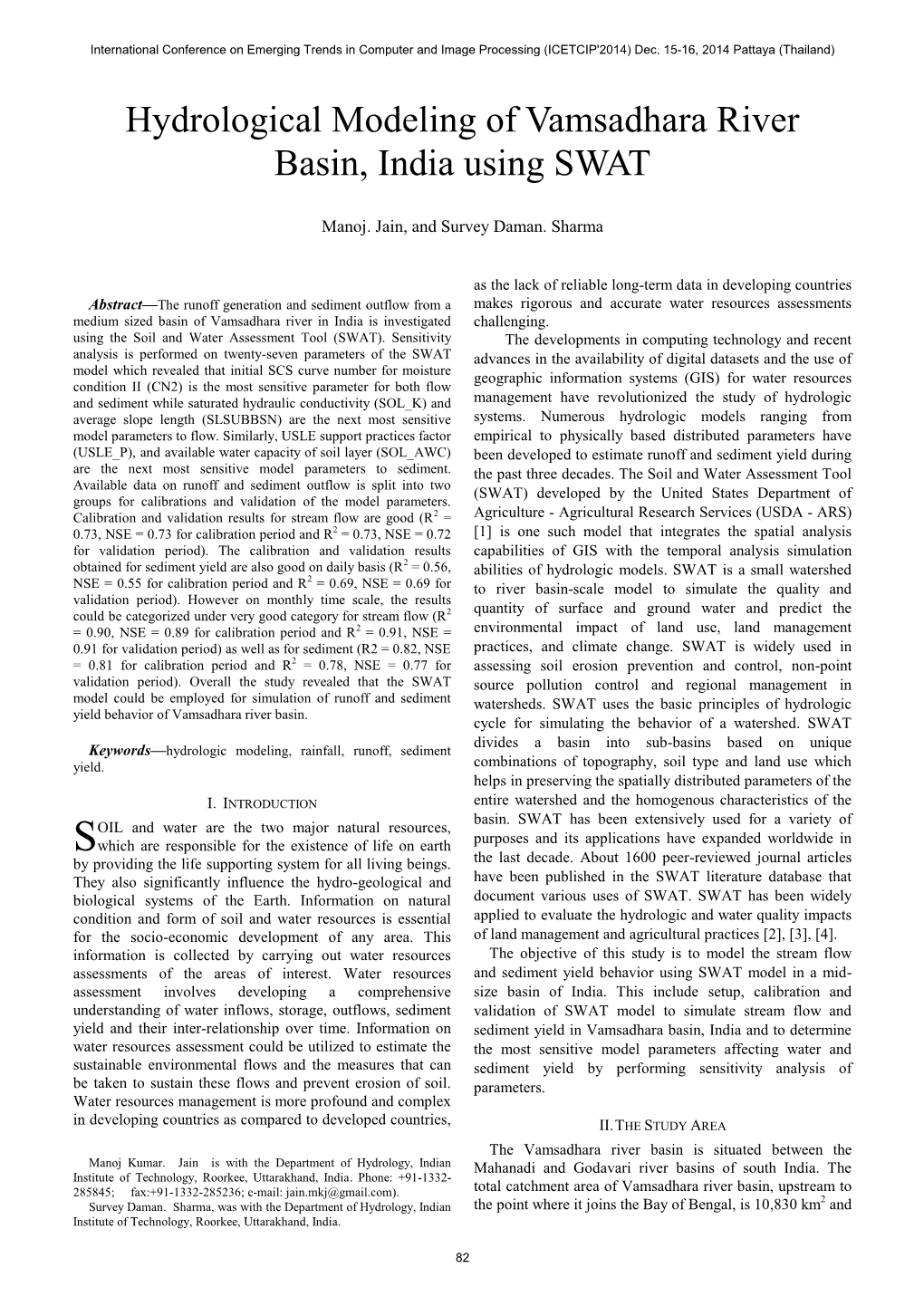 Hydrological Modeling of Vamsadhara River Basin, India Using SWAT