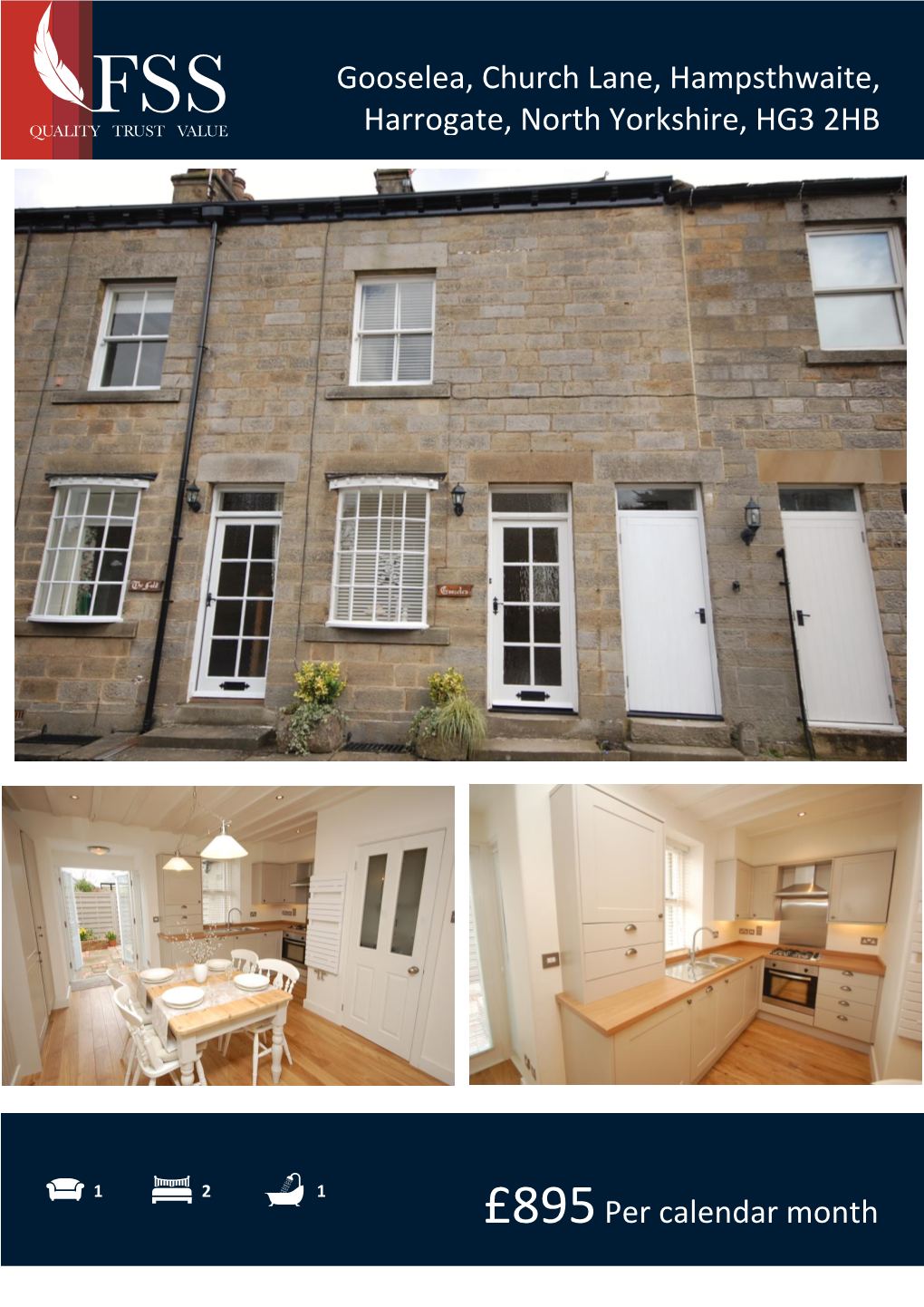 Gooselea, Church Lane, Hampsthwaite, Harrogate, North Yorkshire, HG3 2HB £895Per Calendar Month