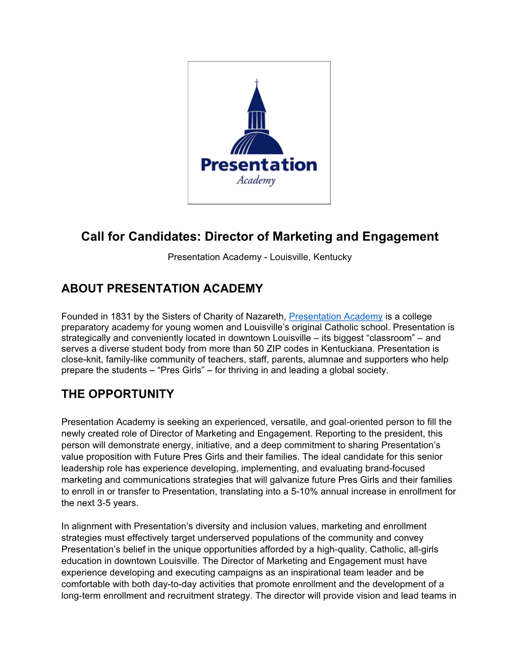 Call for Candidates: Director of Marketing and Engagement