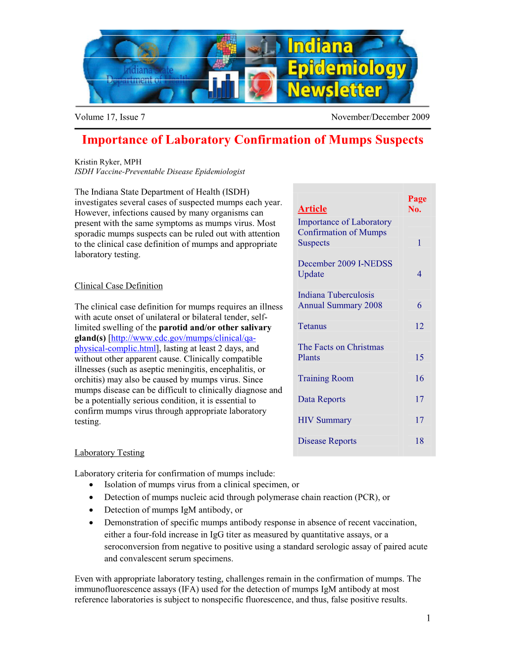 Importance of Laboratory Confirmation of Mumps Suspects