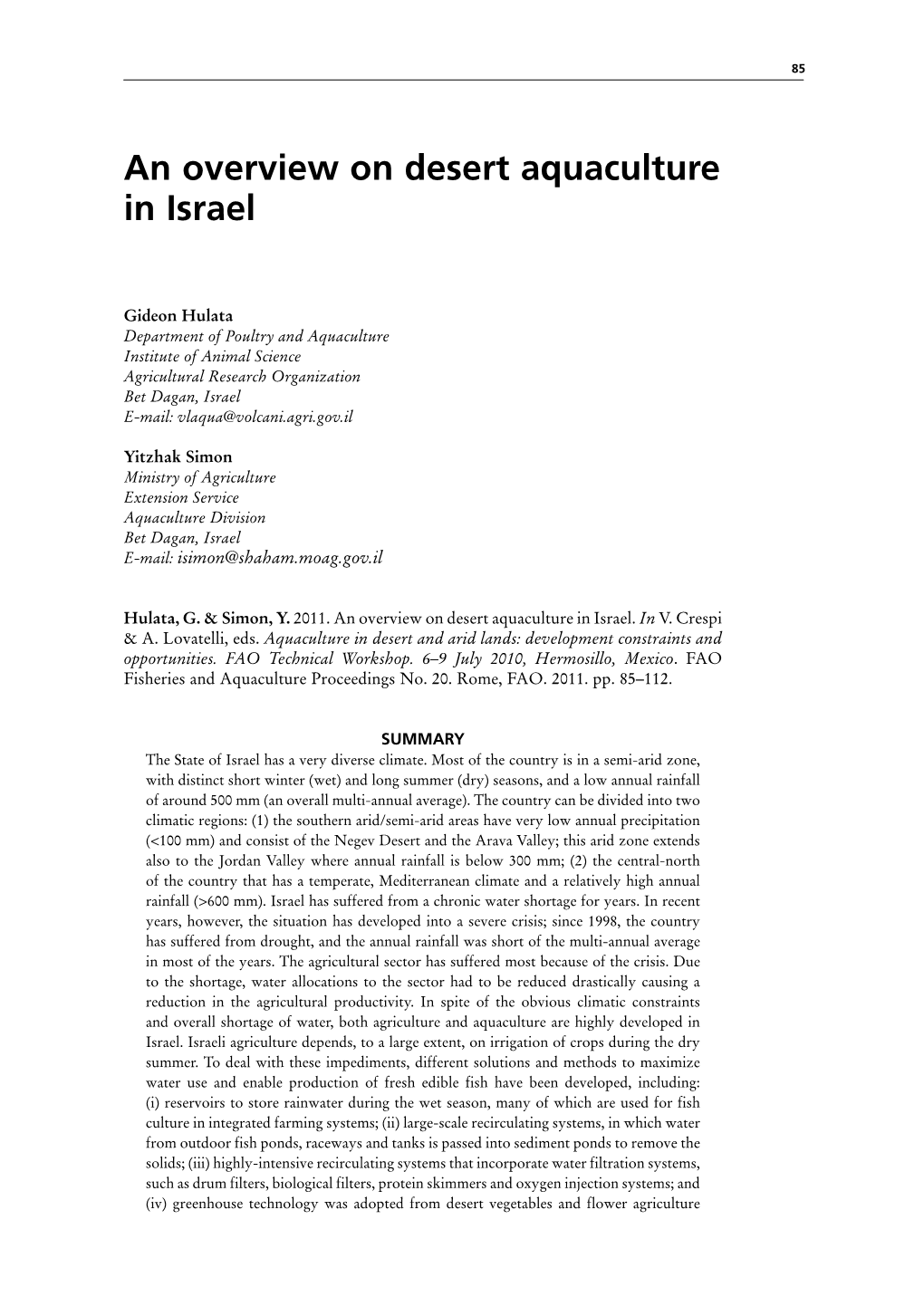 Details of Aquaculture Fish Farms in the Desert and Arid Lands of Israel