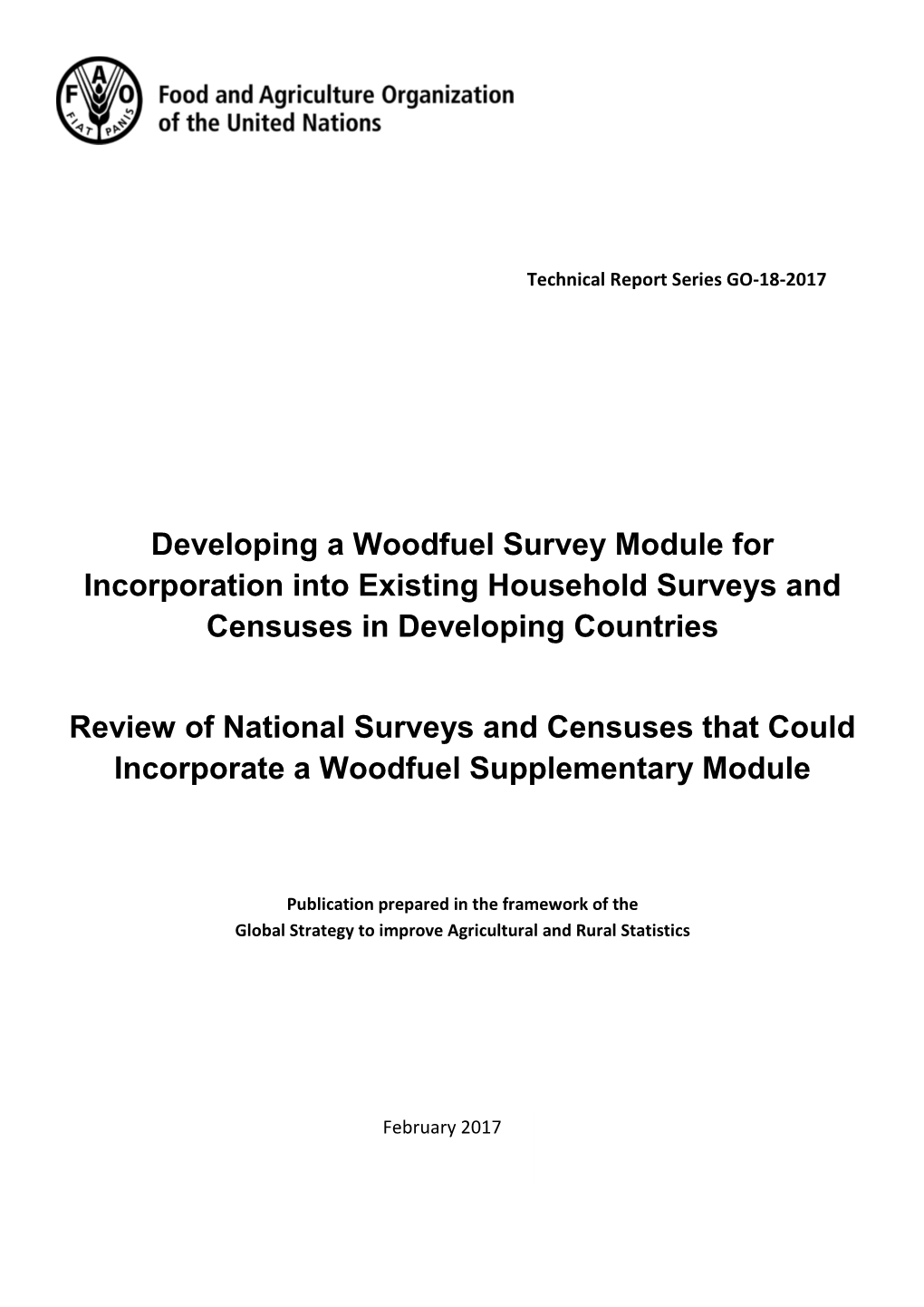 Developing a Woodfuel Survey Module for Incorporation Into Existing Household Surveys and Censuses in Developing Countries