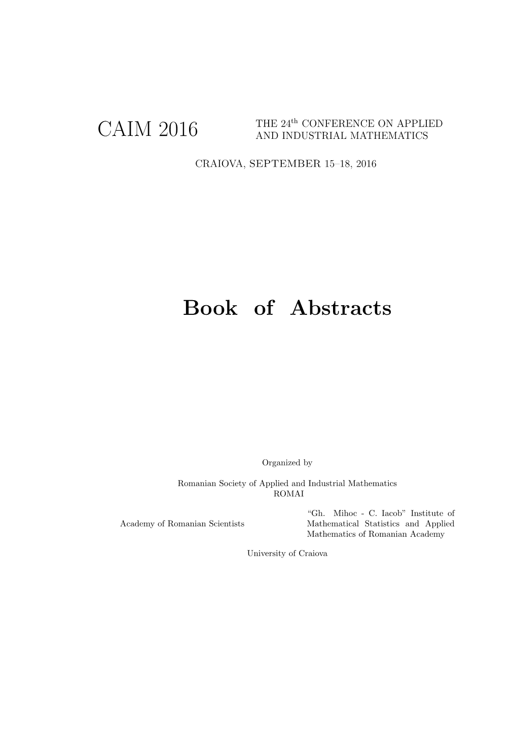 CAIM 2016 Book of Abstracts