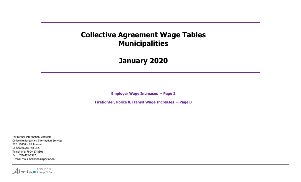 Collective Agreement Wage Tables – Municipalities, January 2020