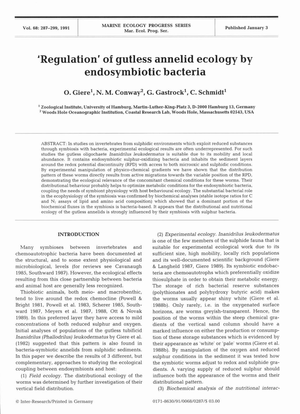 'Regulation' of Gutless Annelid Ecology by Endosymbiotic Bacteria