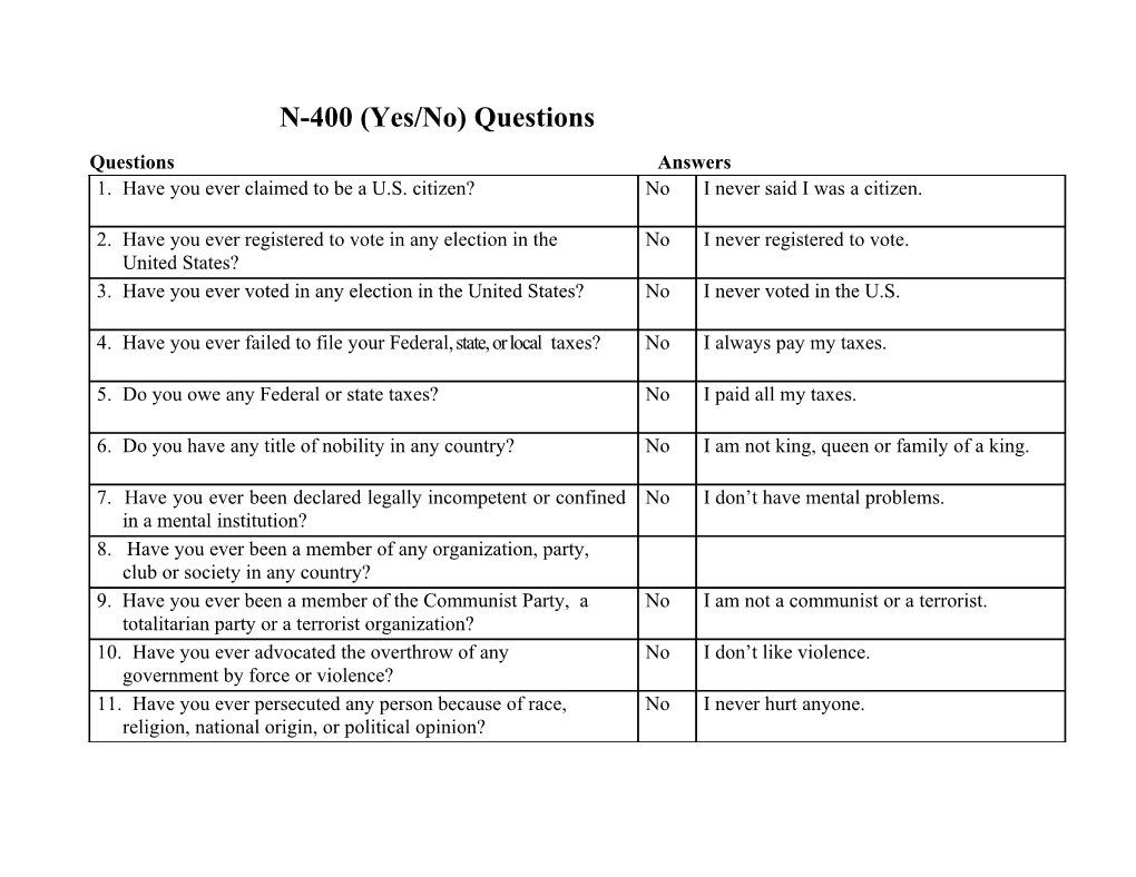 N-400 (Yes/No) Questions