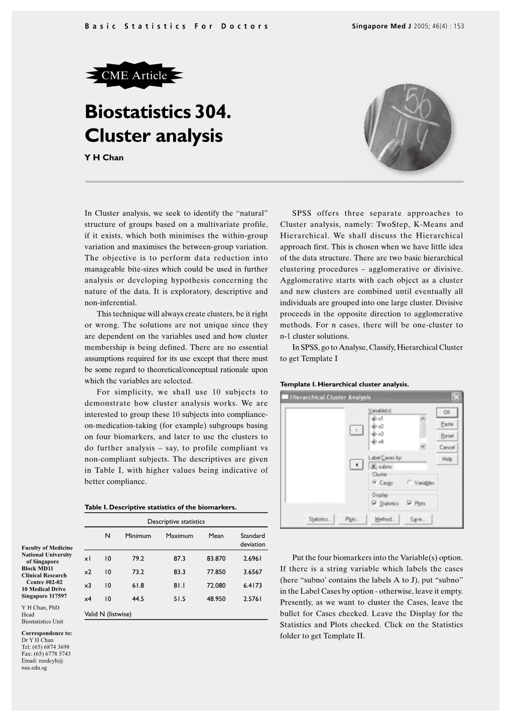 Cluster Analysis Y H Chan