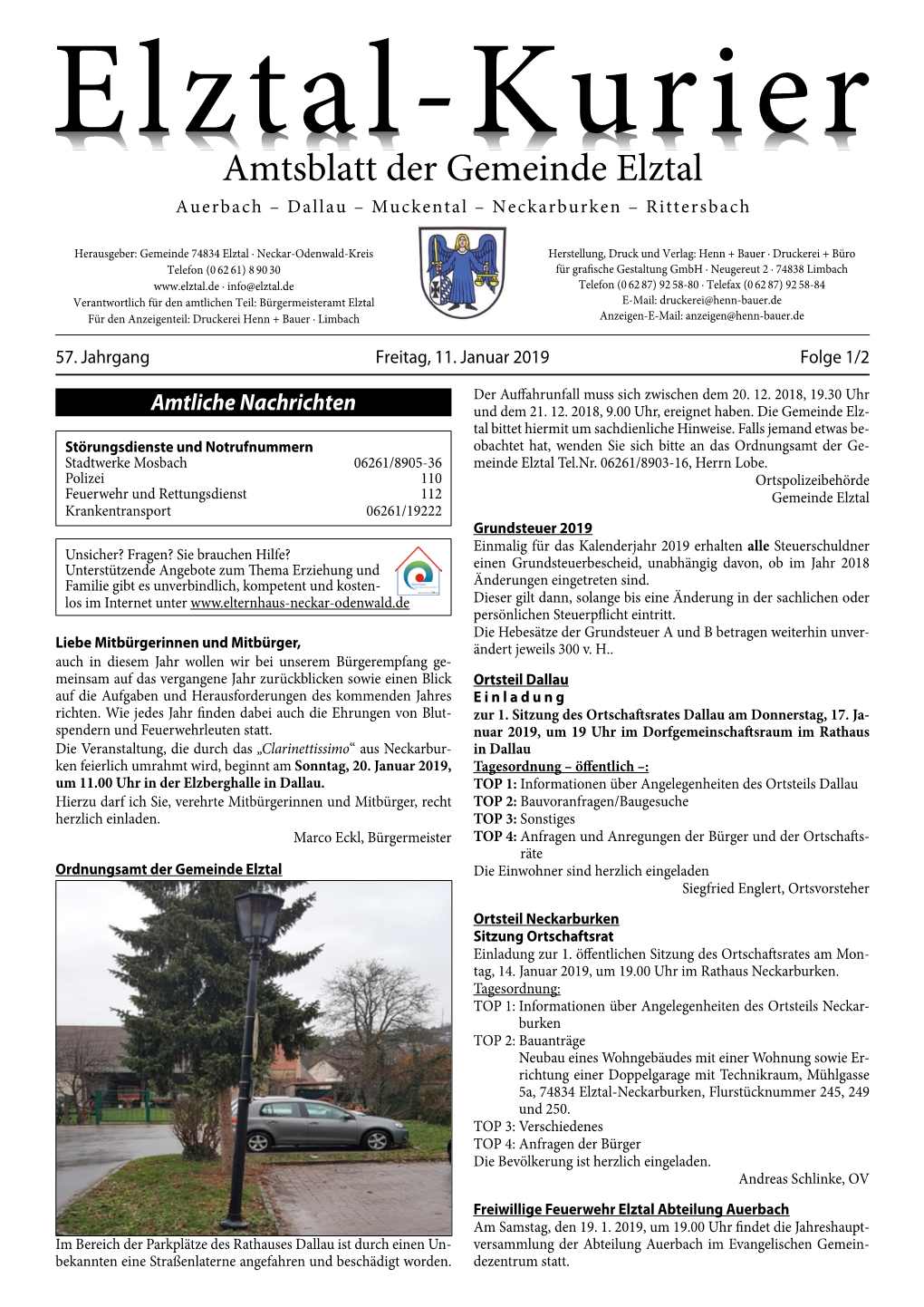 Amtsblatt Der Gemeinde Elztal Auerbach – Dallau – Muckental – Neckarburken – Rittersbach