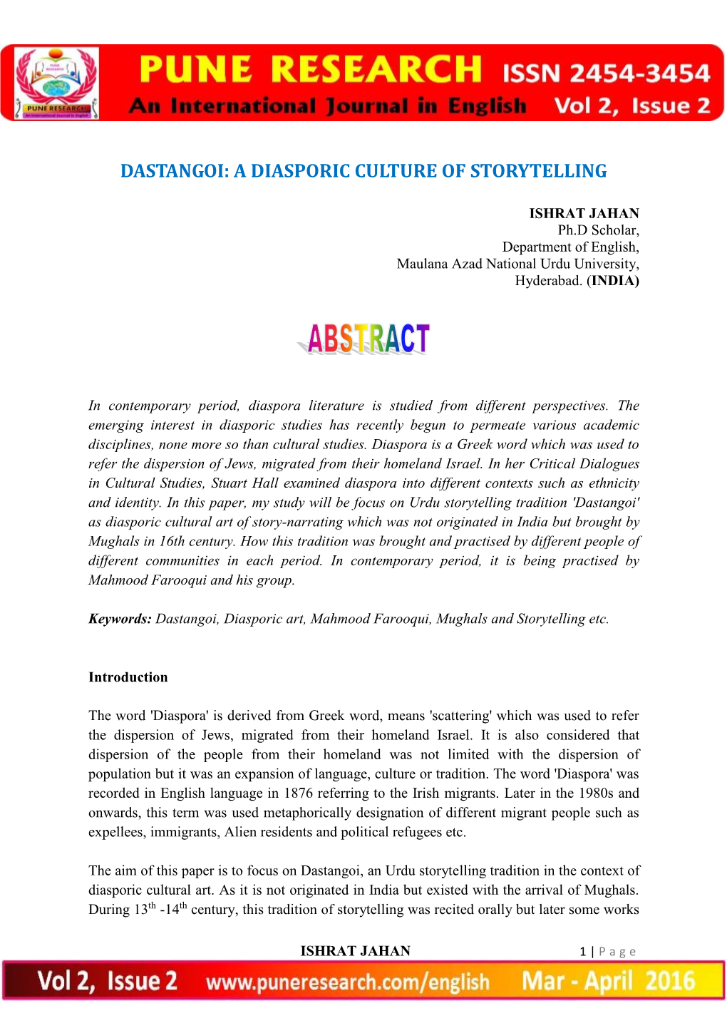 Dastangoi: a Diasporic Culture of Storytelling