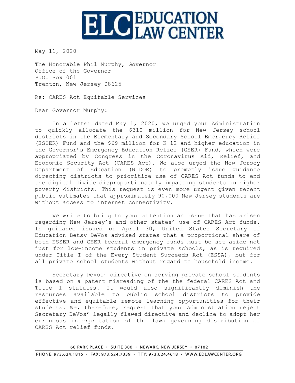 ELC Letter to Governor Murph