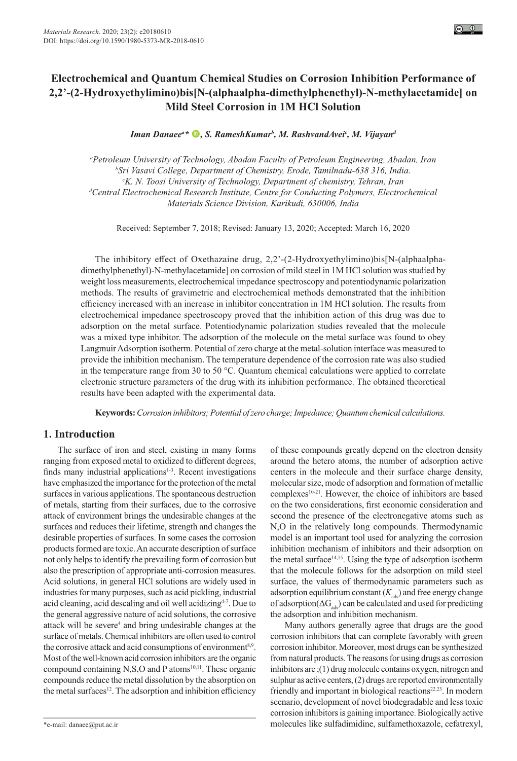 Electrochemical and Quantum Chemical Studies on Corrosion Inhibition Performance Of