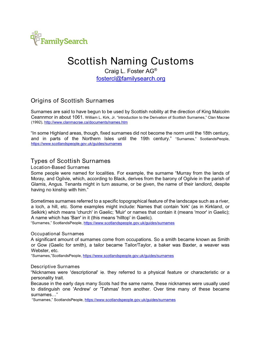 Scottish Naming Customs Craig L