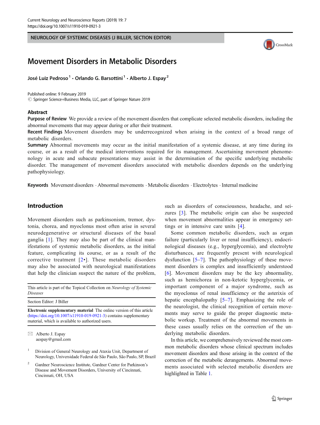 Movement Disorders in Metabolic Disorders