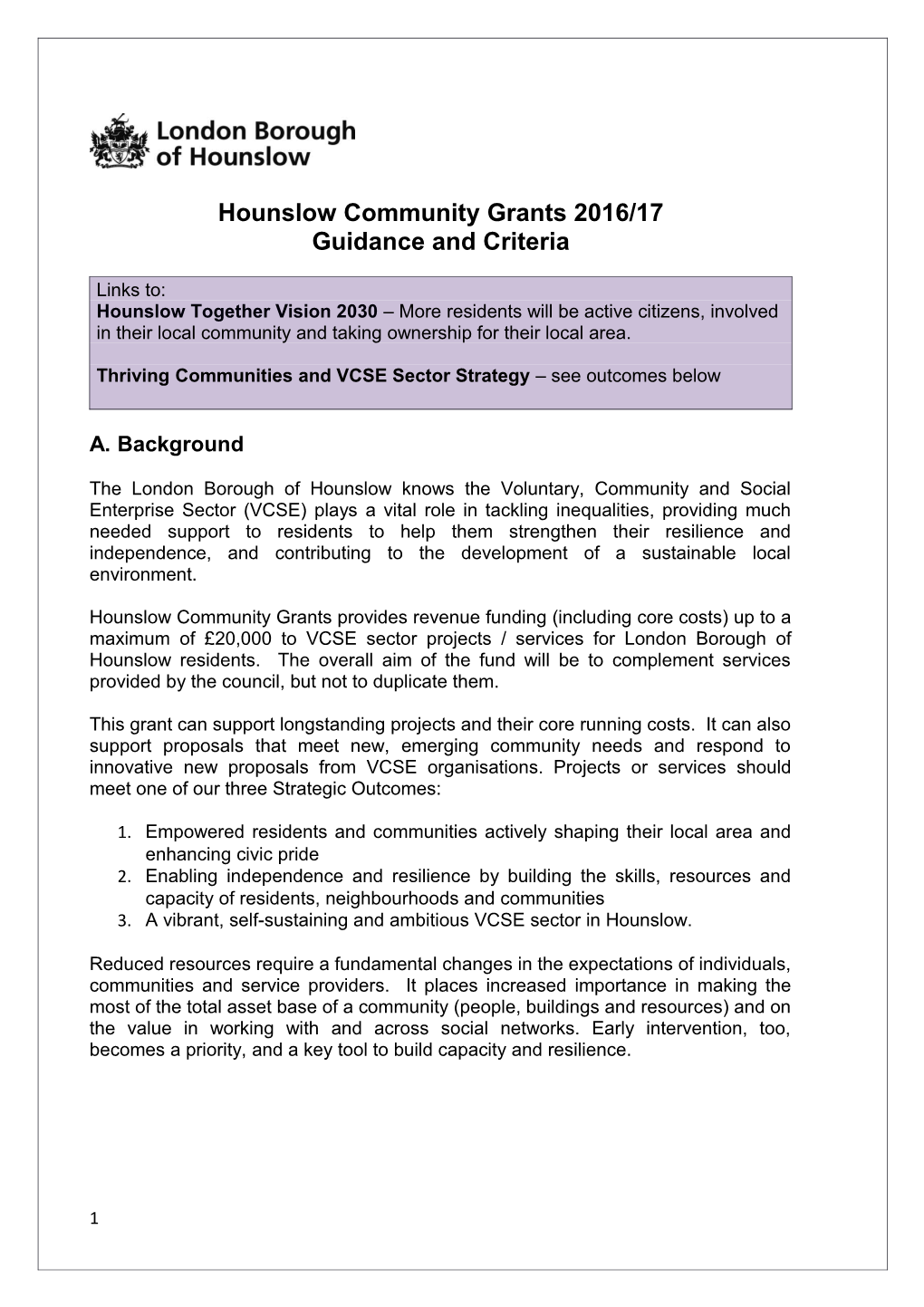 London Councils Grants Criteria