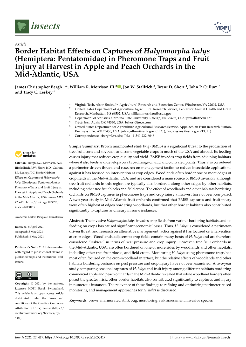 Border Habitat Effects on Captures of Halyomorpha Halys