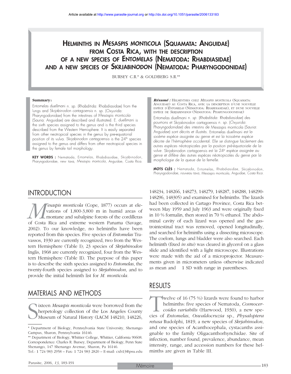 Helminths in Mesaspis Monticola \(Squamata: Anguidae\)