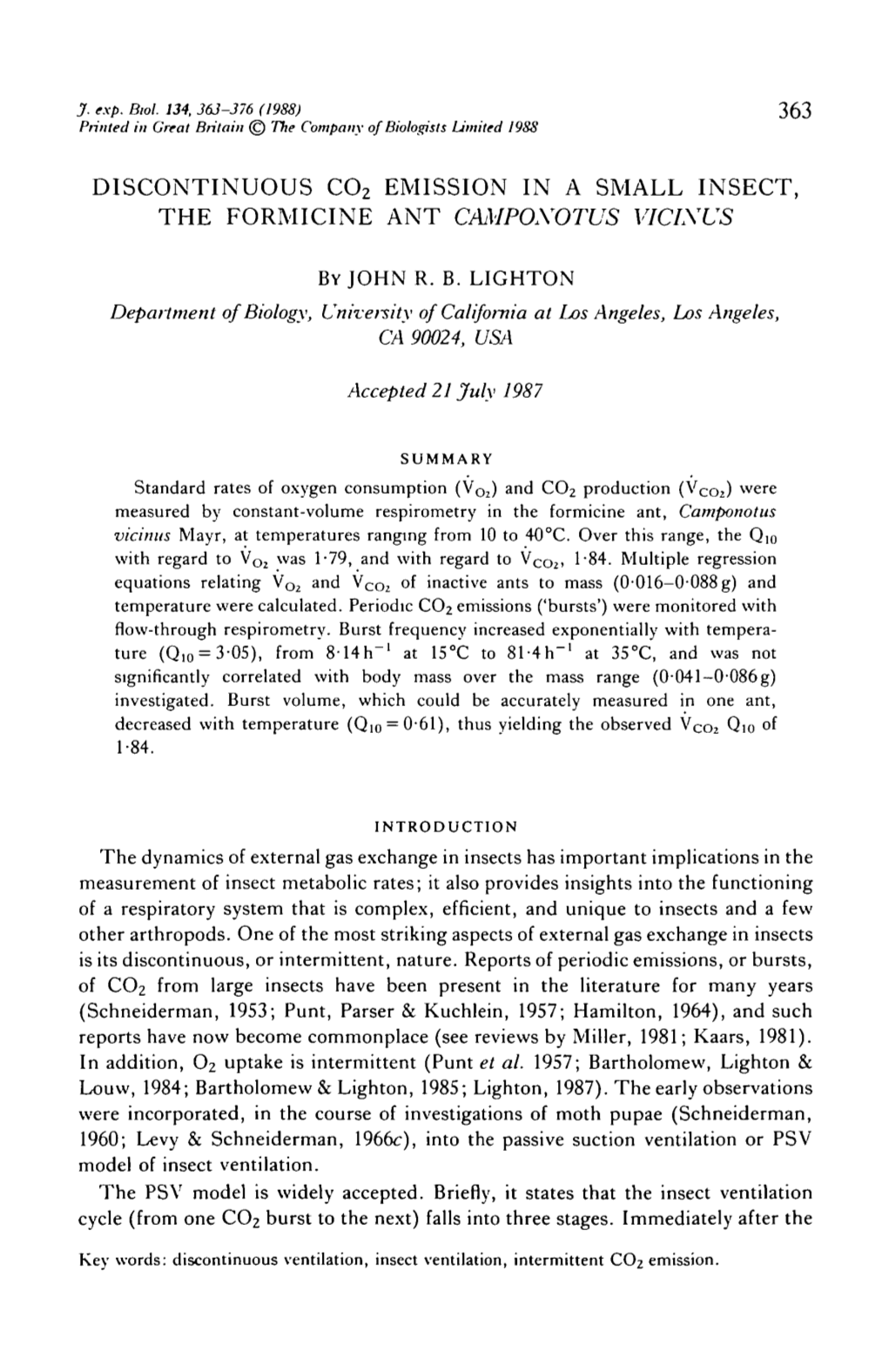 Discontinuous Co2 Emission in a Small Insect, the Formicine Ant Campoxotus Vicixus