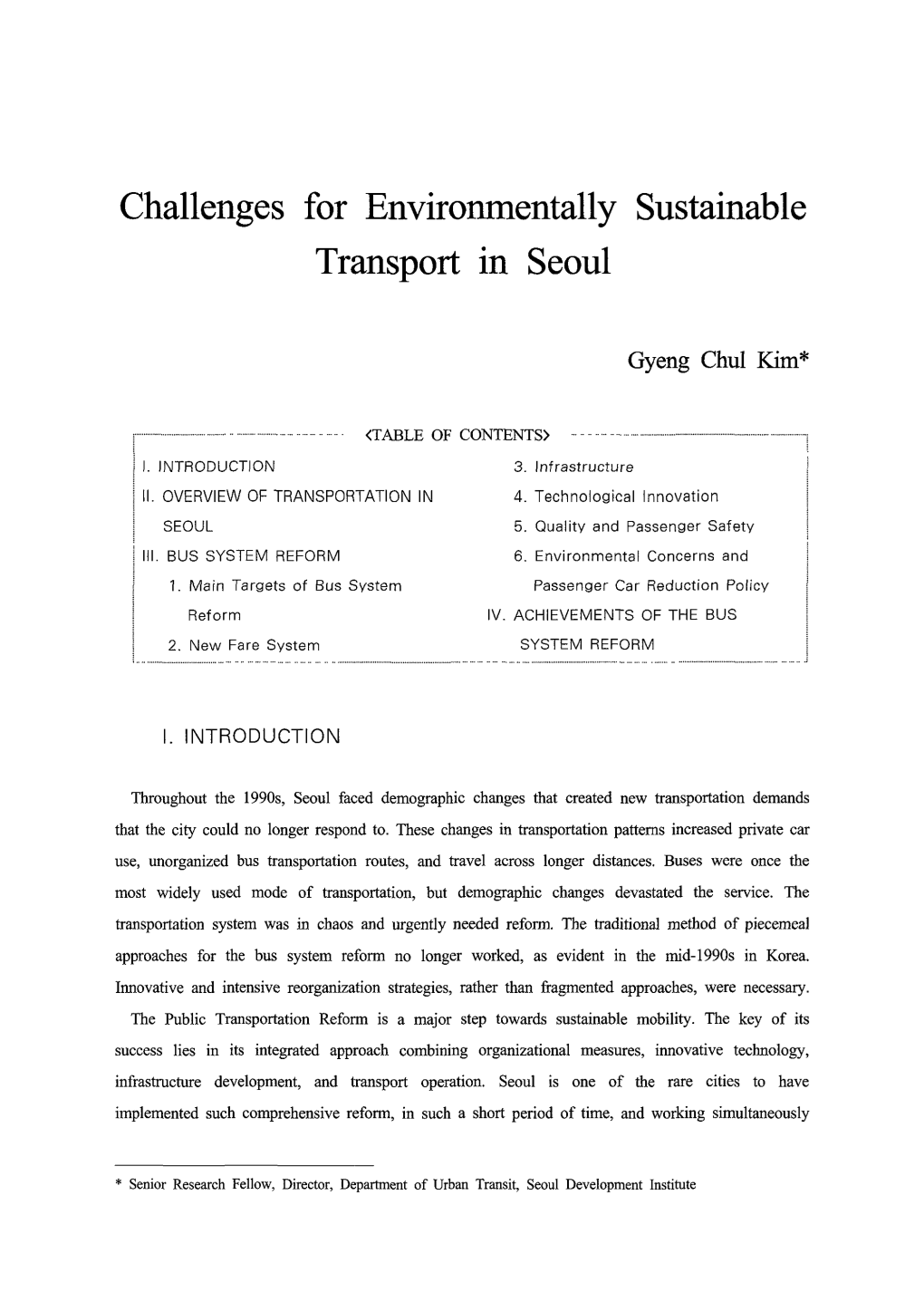 Challenges for Environmentally Sustainable Transport in Seoul