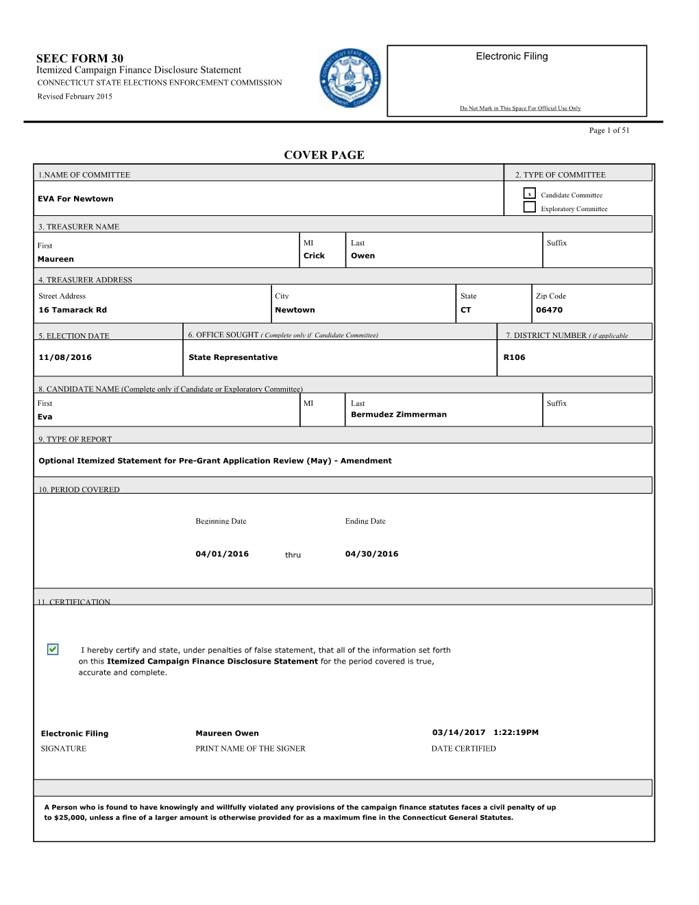 Seec Form 30 Cover Page