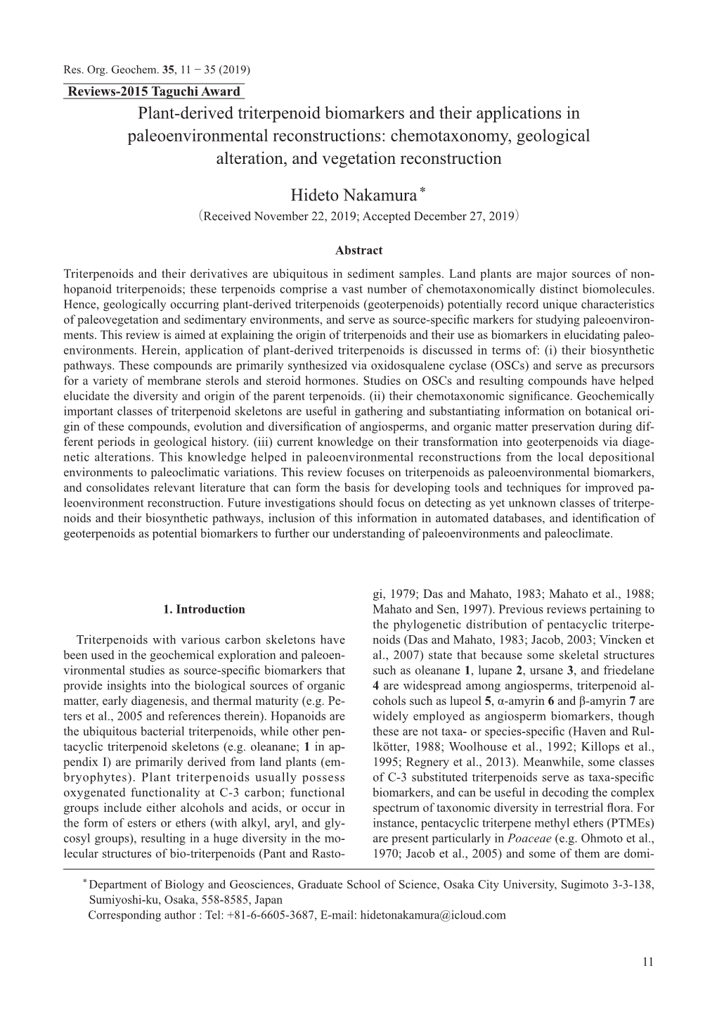 Plant-Derived Triterpenoid Biomarkers and Their Applications In