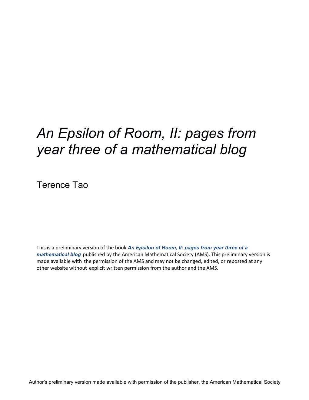 An Epsilon of Room, II: Pages from Year Three of a Mathematical Blog