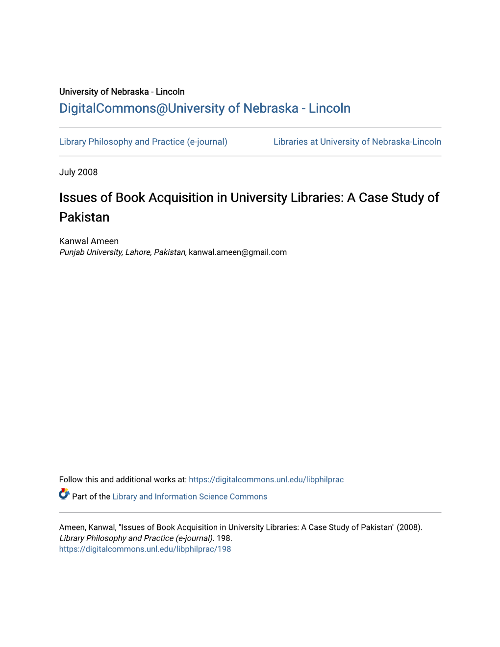 Issues of Book Acquisition in University Libraries: a Case Study of Pakistan