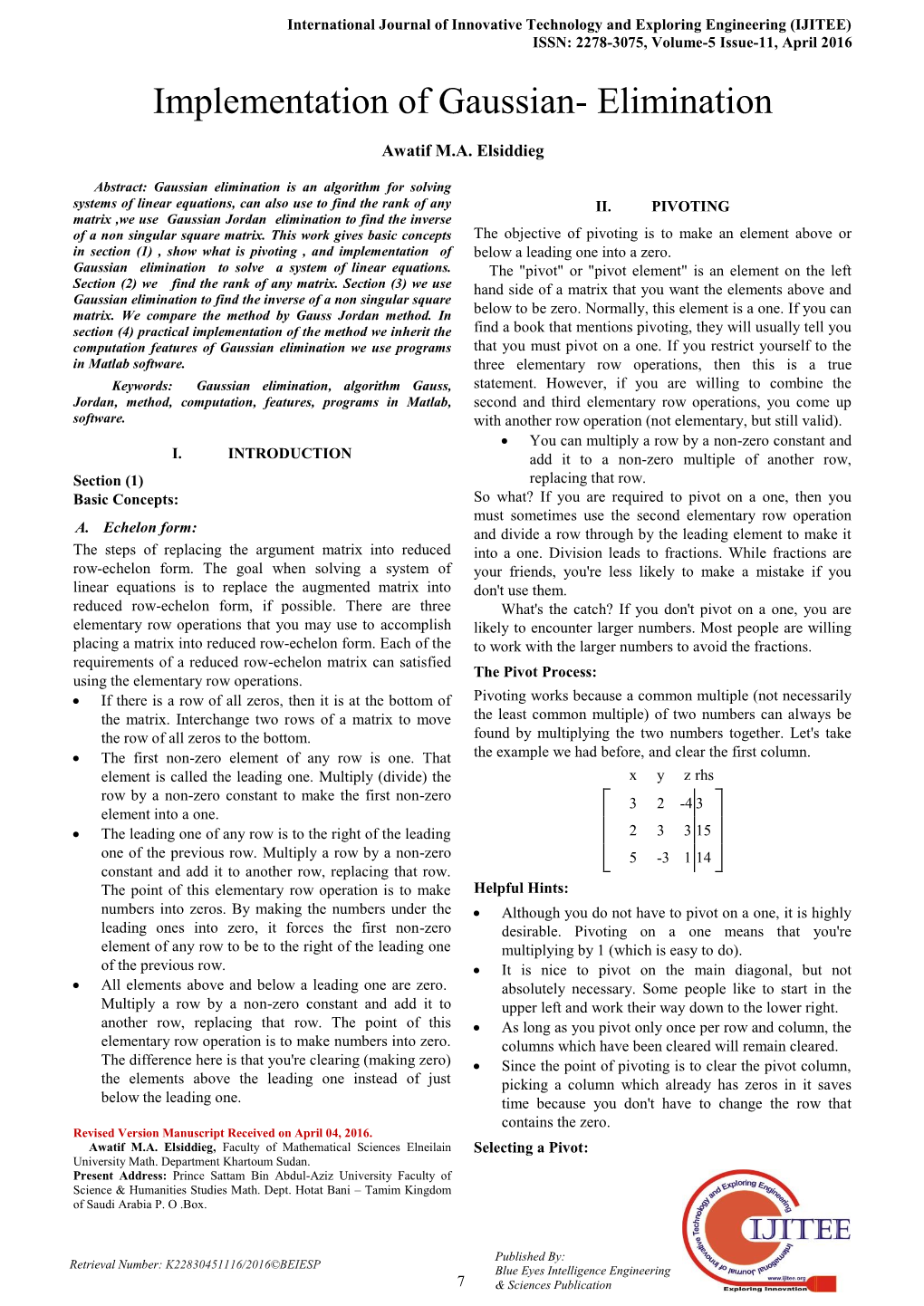 Implementation of Gaussian- Elimination