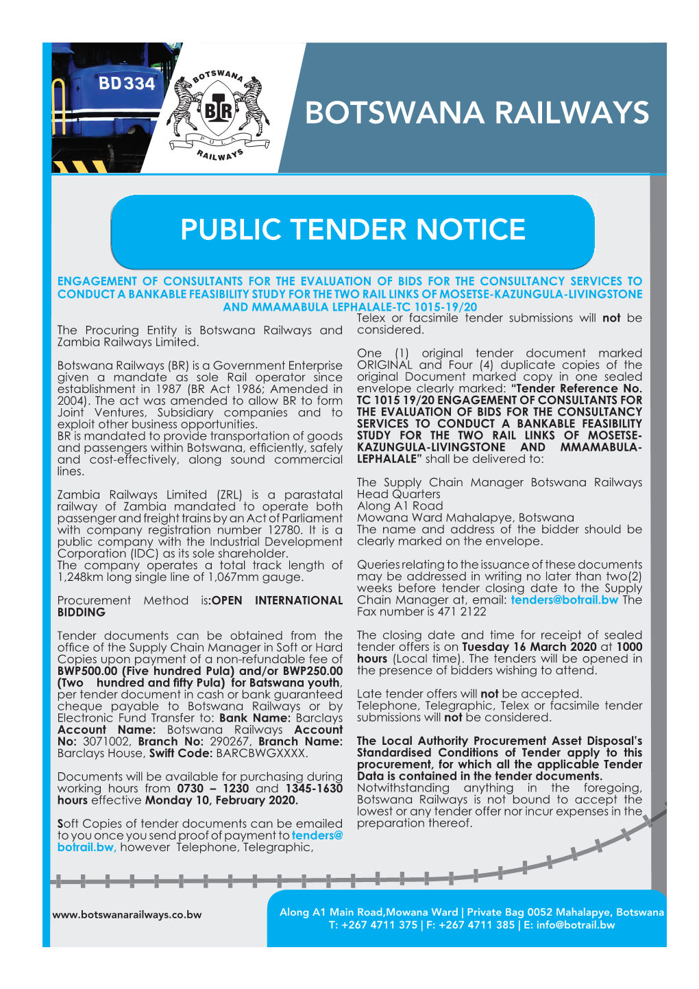 Tender Advert -Tc 1015-19/20