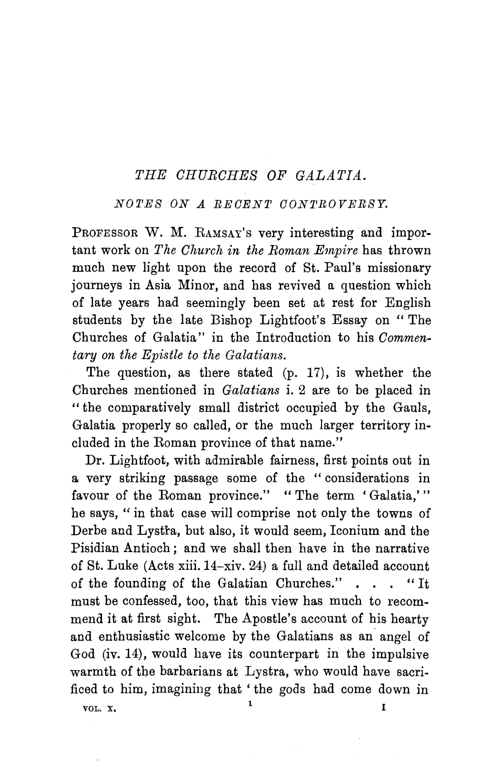 THE CHURCHES of GALATIA. PROFESSOR WM RAMSAY's Very