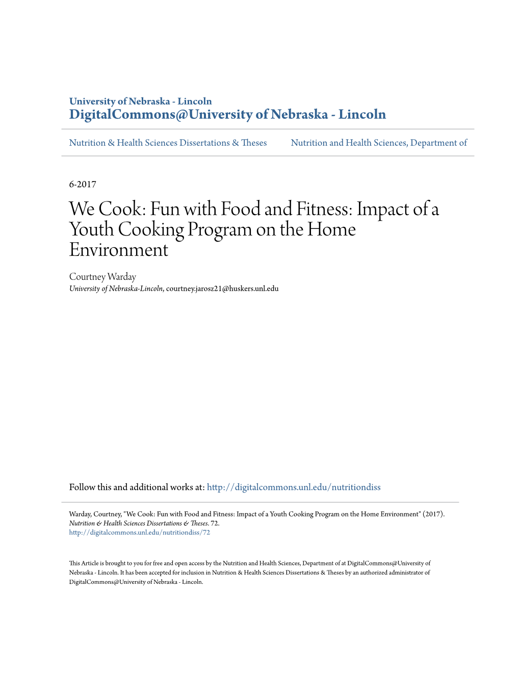 We Cook: Fun with Food and Fitness: Impact of a Youth Cooking Program