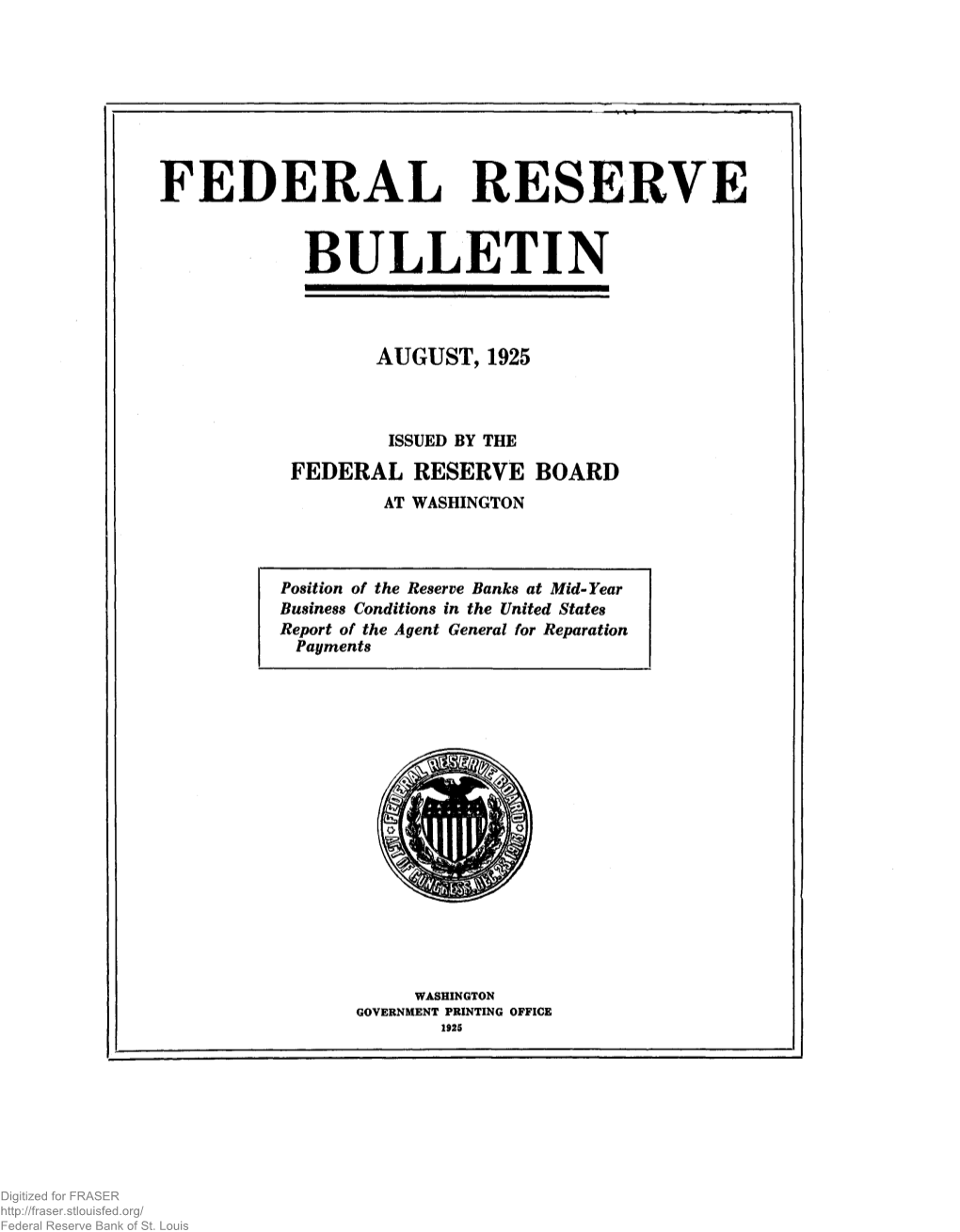 Federal Reserve Bulletin August 1925