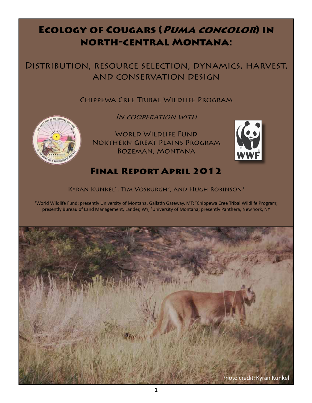 Ecology of Cougars (Puma Concolor) in North-Central Montana