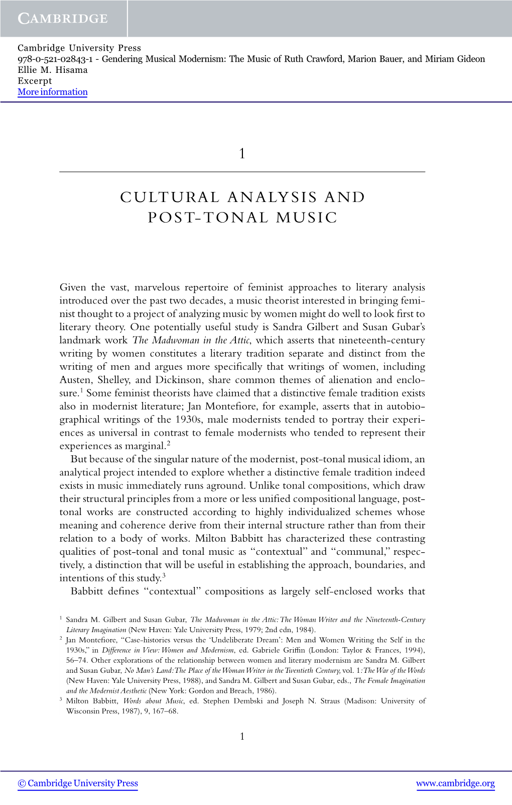 1 Cultual Analysis and Post-Tonal Music