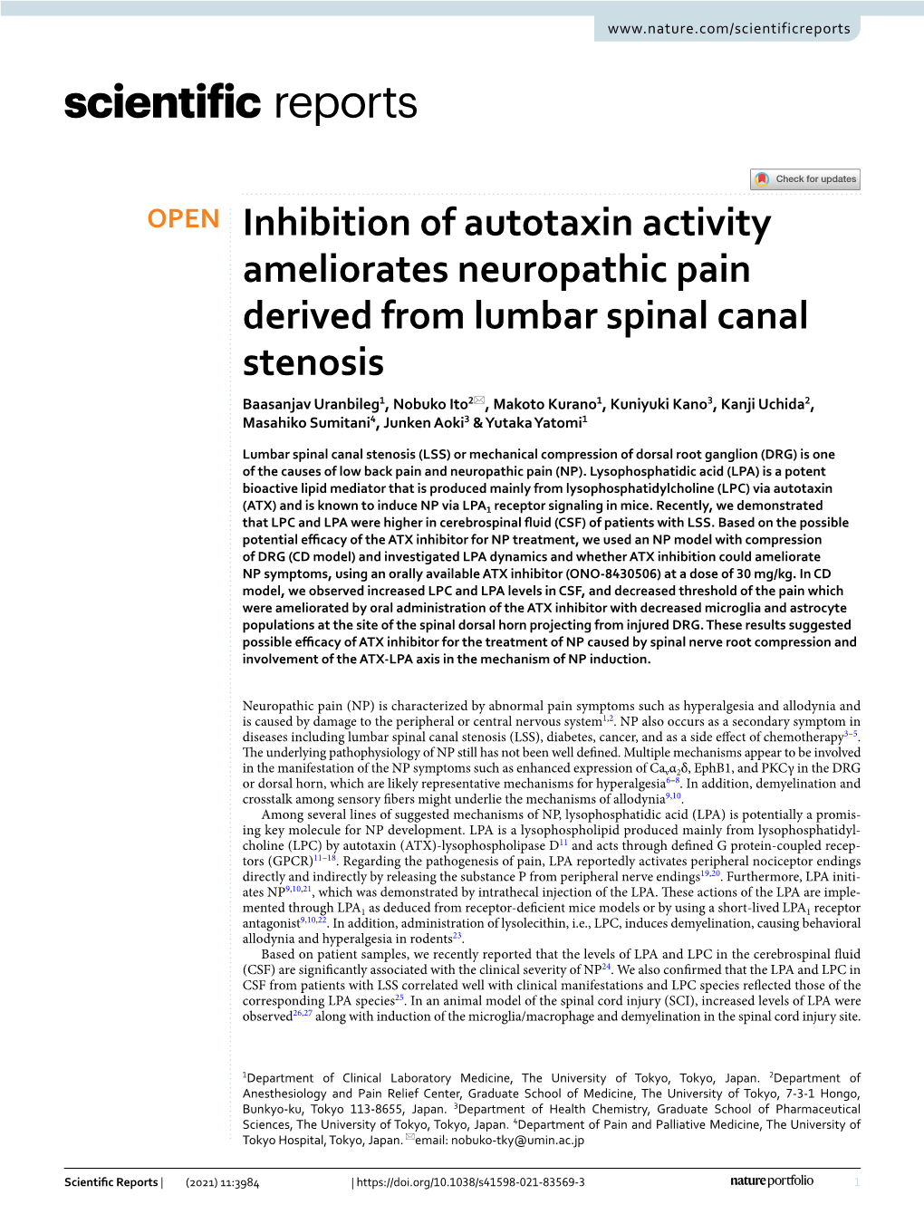 Inhibition of Autotaxin Activity Ameliorates Neuropathic Pain