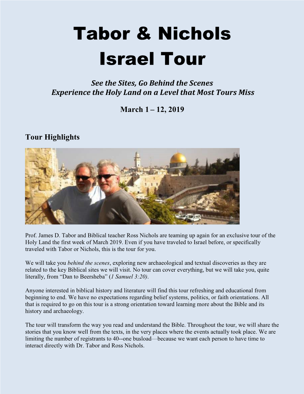 Tabor & Nichols Israel Tour