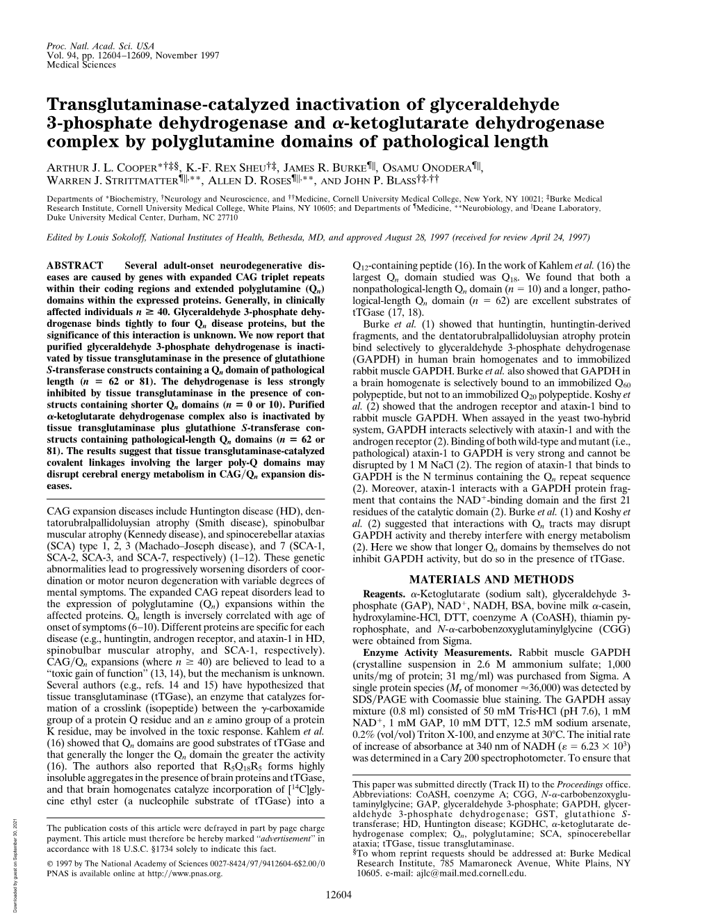 Transglutaminase-Catalyzed Inactivation Of