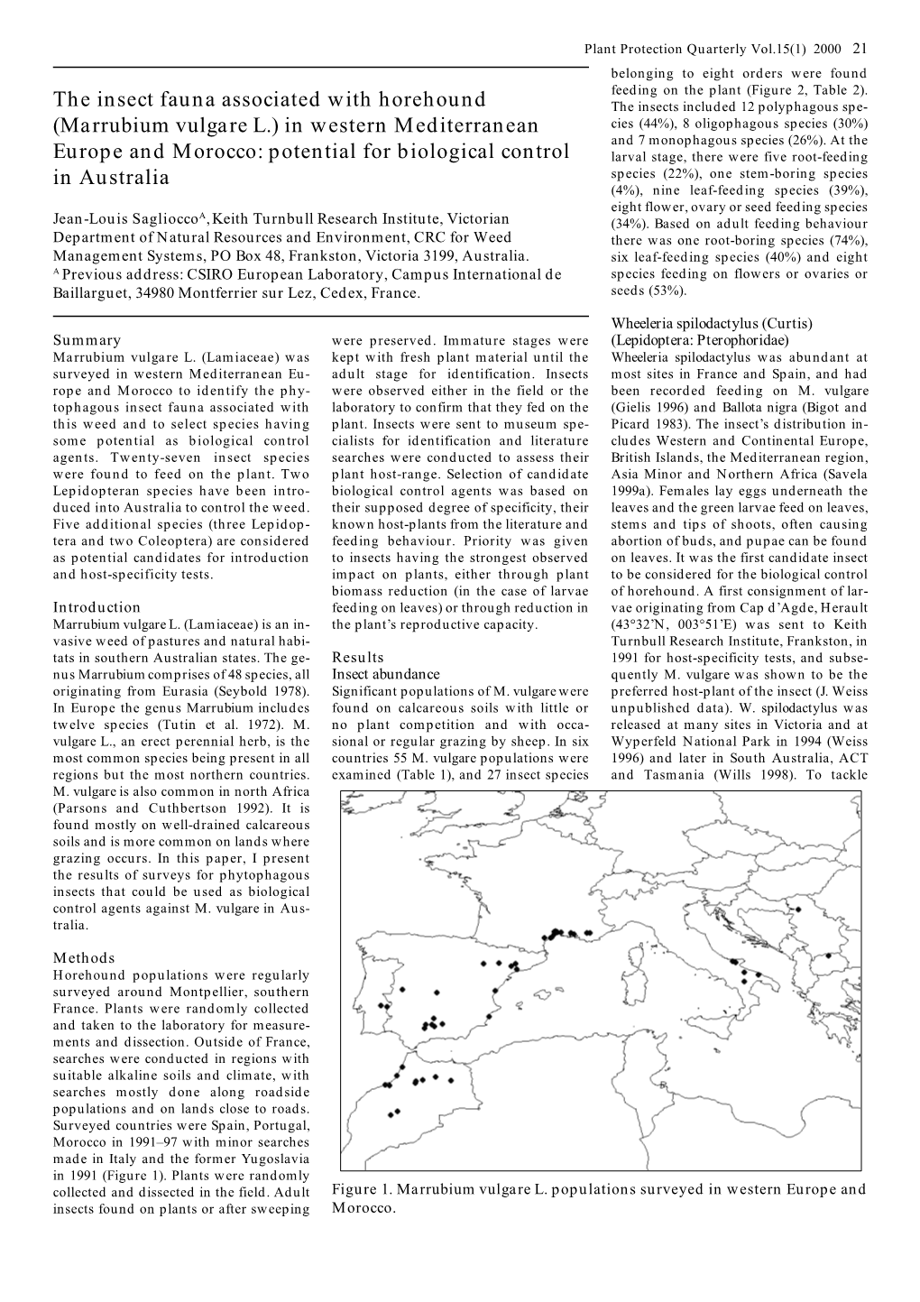 The Insect Fauna Associated with Horehound (Marrubium Vulgare L