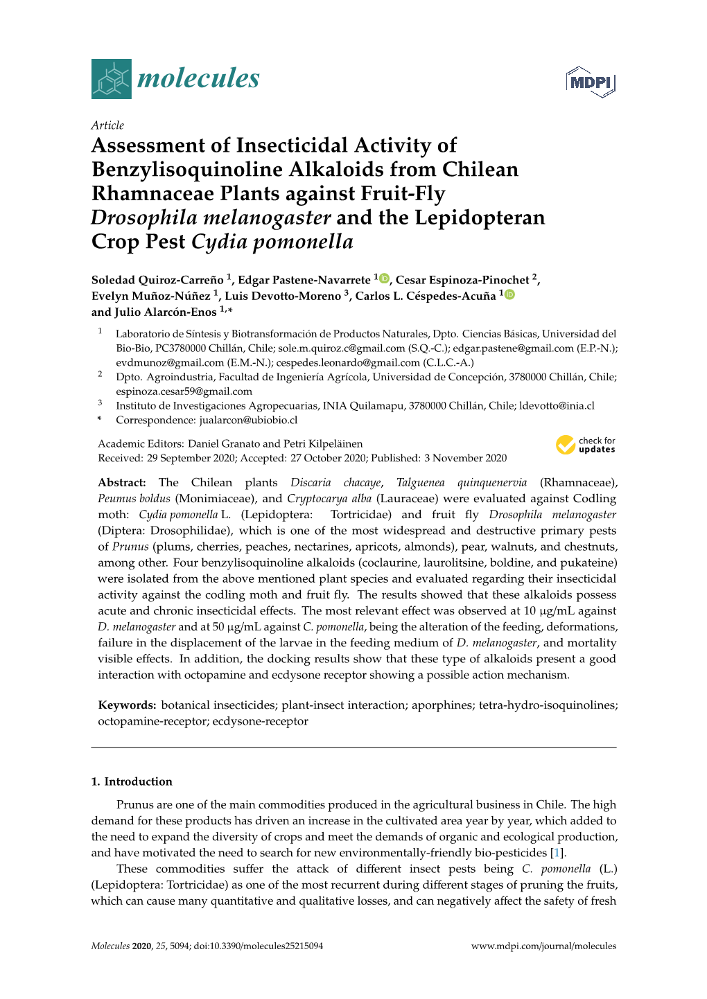 Assessment of Insecticidal Activity of Benzylisoquinoline Alkaloids From