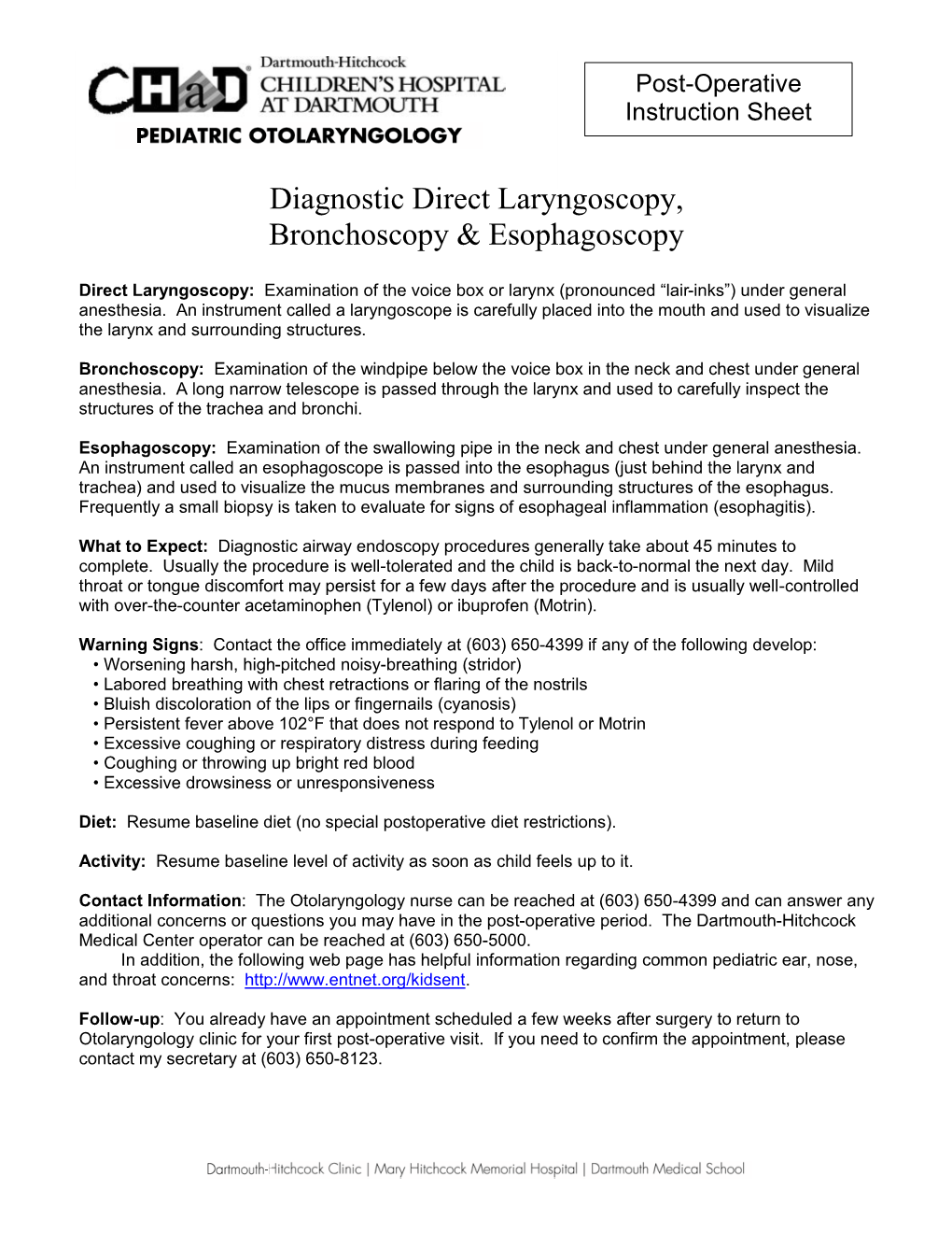 Diagnostic Direct Laryngoscopy, Bronchoscopy & Esophagoscopy