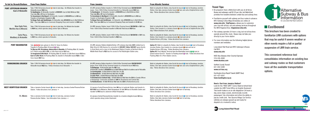 Download LIRR Alternative Subway & Bus Information Brochure