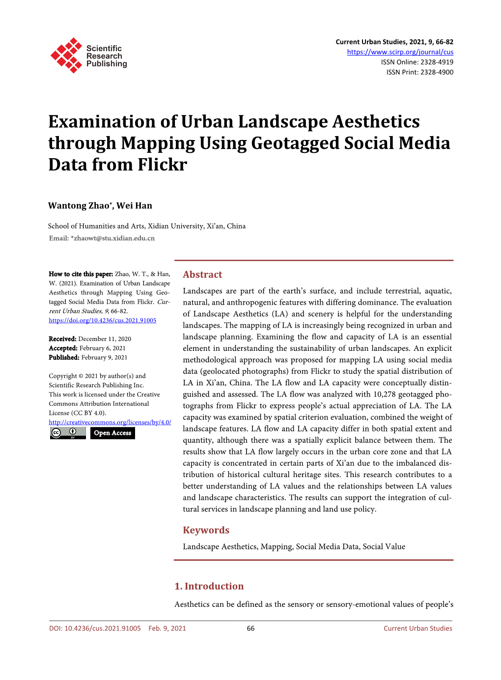 Examination of Urban Landscape Aesthetics Through Mapping Using Geotagged Social Media Data from Flickr