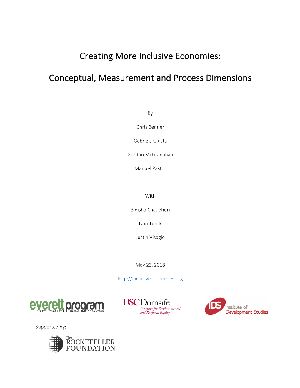 Creating More Inclusive Economies: Conceptual, Measurement And