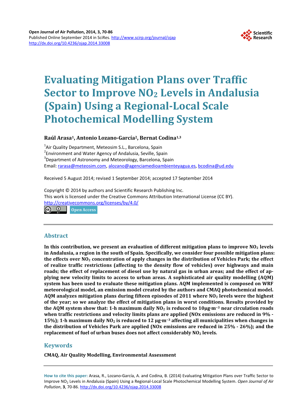 Evaluating Mitigation Plans Over Traffic Sector to Improve NO2 Levels in Andalusia (Spain) Using a Regional-Local Scale Photochemical Modelling System
