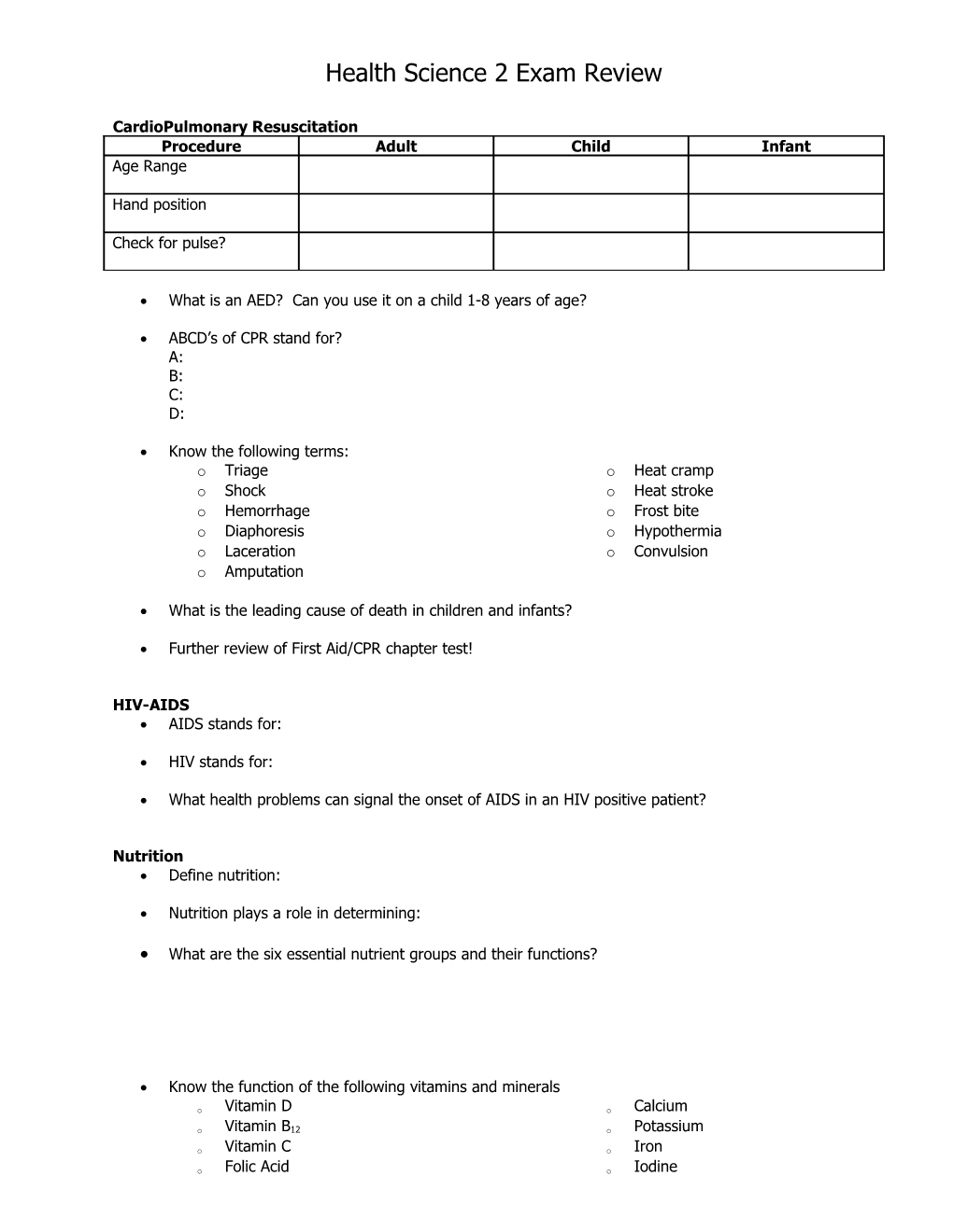 Health Science 2 Exam Review