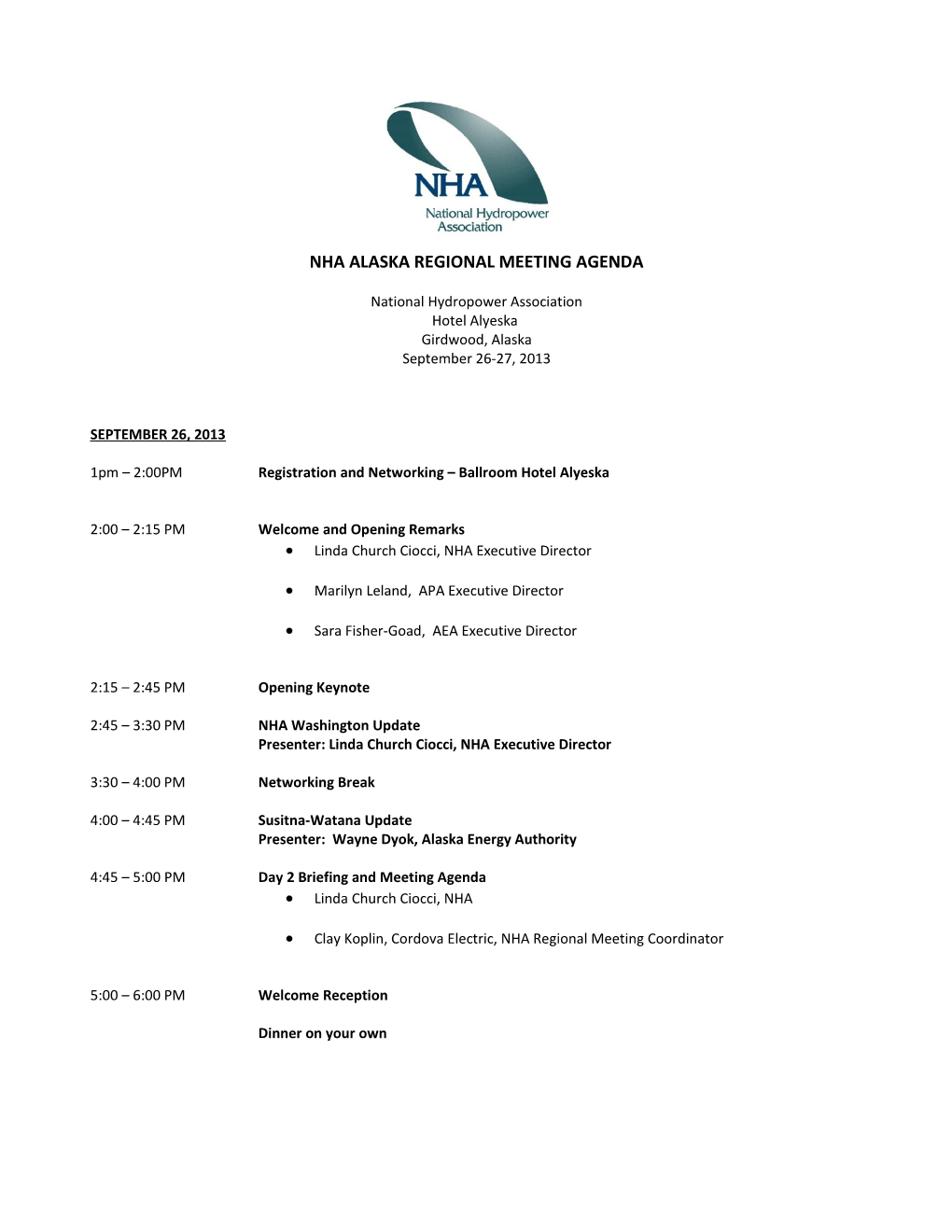 Nha Alaska Regional Meeting Agenda